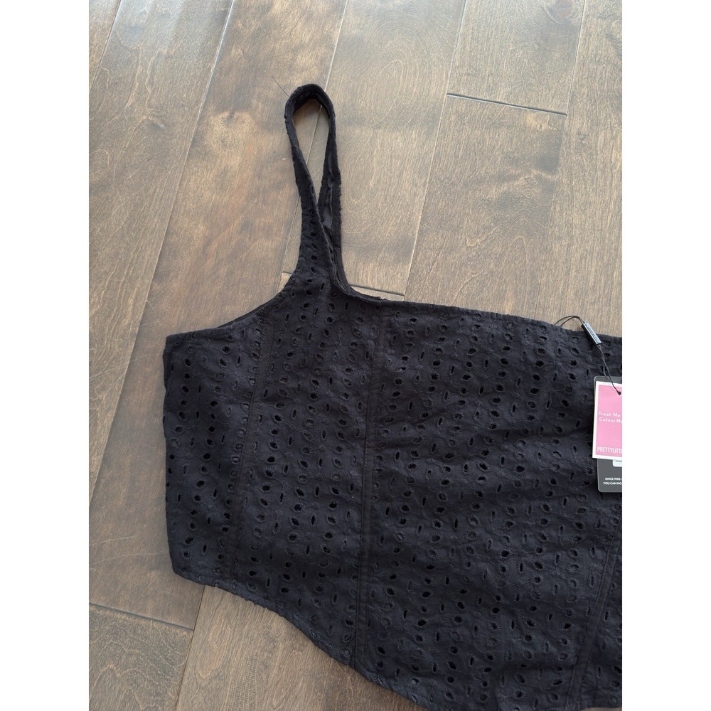 NWT Pretty Little Thing Black Eyelet Corset and Skirt Women's Size US 26 Set - Picture 7 of 14